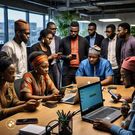 A group of people using cell phones and computers [Meta AI]