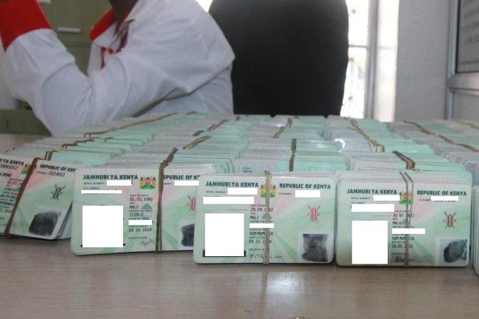 File image of national ID cards at a government office