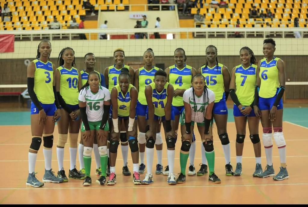 KCB women's Volleyball team pose for a photo at the Kasarani Indoor Arena/COURTESY