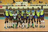 KCB women's Volleyball team pose for a photo at the Kasarani Indoor Arena/COURTESY