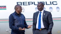 President William Ruto and Majority Leader Kimani Ichung'wa at JKIA on January 21, 2024