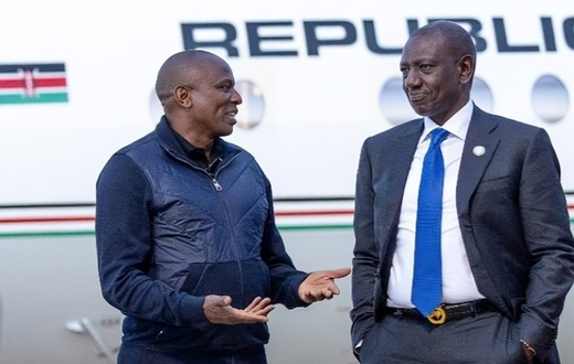 President William Ruto and Majority Leader Kimani Ichung'wa at JKIA on January 21, 2024