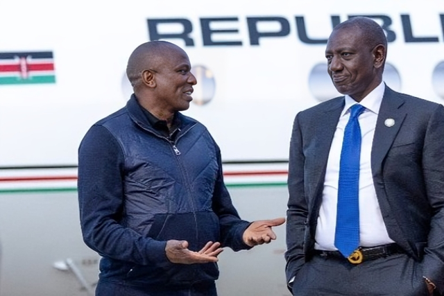 President William Ruto and Majority Leader Kimani Ichung'wa at JKIA on January 21, 2024