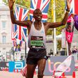 Kenya's Amos Kipruto celebrates after winning the men s elite race at the 2022 London Marathon in London, Britain on October 2, 2022.