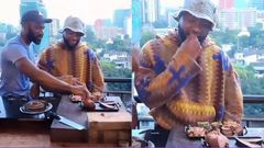 Dennis Ombachi treats Davido who is in Nairobi for Raha Fest 2024 to a sumptuous meal of ugali and omena