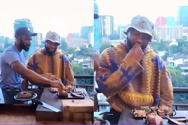 Dennis Ombachi treats Davido who is in Nairobi for Raha Fest 2024 to a sumptuous meal of ugali and omena