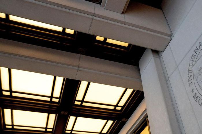 The seal for the International Monetary Fund in Washington, DC.