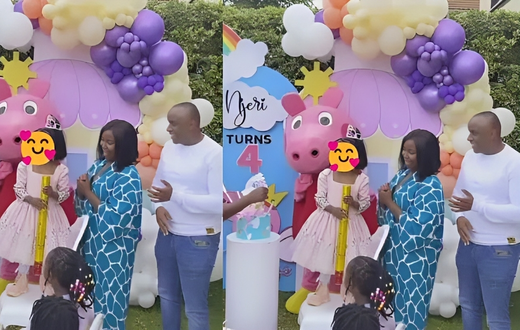 A collage image of Kate Actress and Phil Director during their daughter Karla Njeri's fourth birthday