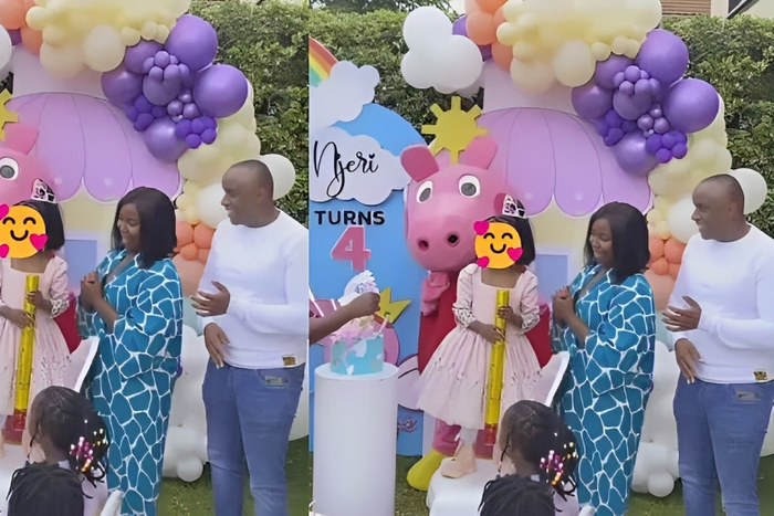 A collage image of Kate Actress and Phil Director during their daughter Karla Njeri's fourth birthday