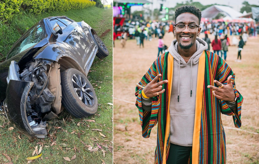 A collage of an accident wreckage and Muchiri Mike