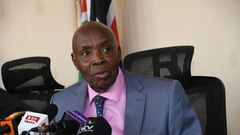 Education CS Ezekiel Machogu speaks during a past media briefing