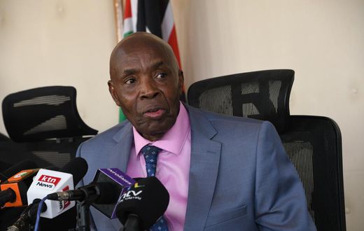 Education CS Ezekiel Machogu speaks during a past media briefing