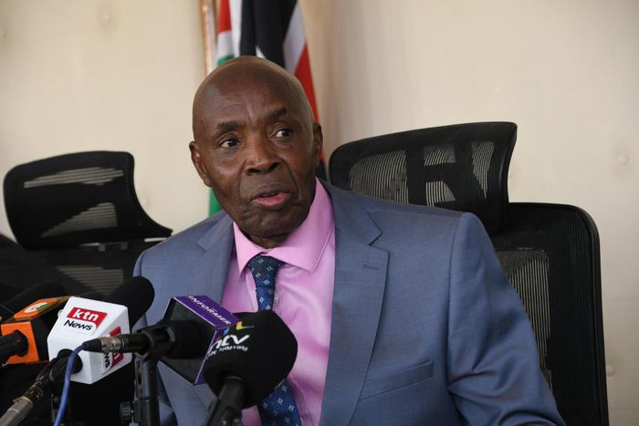 Education CS Ezekiel Machogu speaks during a past media briefing