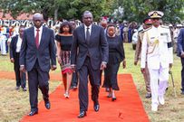 President William Ruto, Deputy President Rigathi Gachagua and CDF Charles Kahariri during the late CDF Francis Ogolla's burial