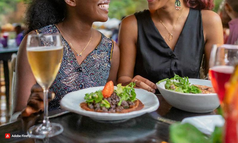 Firefly Women talking at a restaurant in Kenya One is laughing, one is looking down 6696