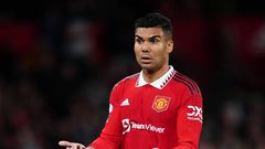 Manchester United's Casemiro reacts during the Premier League match at Old Trafford on October 30, 2022.