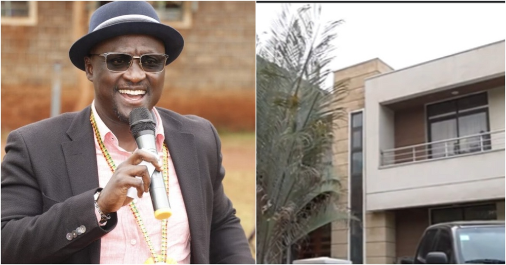 A collage image of Gatanga Member of Parliament, Edward Muriu and a house at Amara Ridge that is at the center of a tussle pitting the lawmaker and CS Florence Chepngetich  Bore