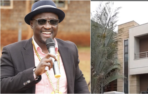 A collage image of Gatanga Member of Parliament, Edward Muriu and a house at Amara Ridge that is at the center of a tussle pitting the lawmaker and CS Florence Chepngetich  Bore