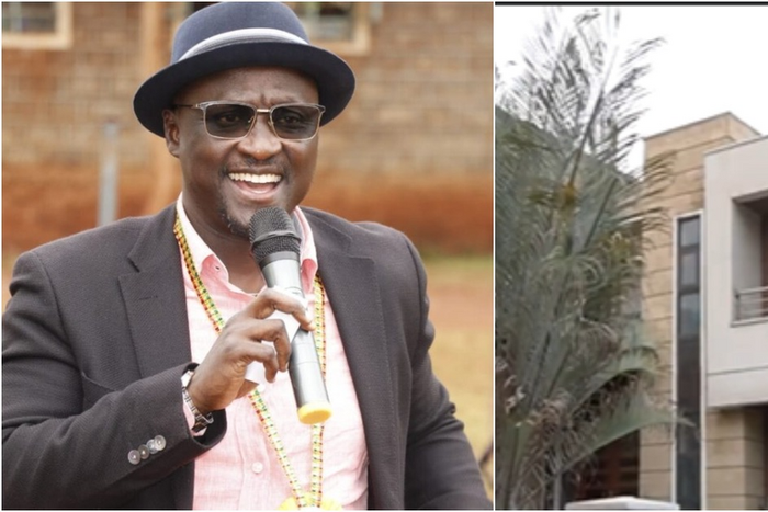 A collage image of Gatanga Member of Parliament, Edward Muriu and a house at Amara Ridge that is at the center of a tussle pitting the lawmaker and CS Florence Chepngetich  Bore