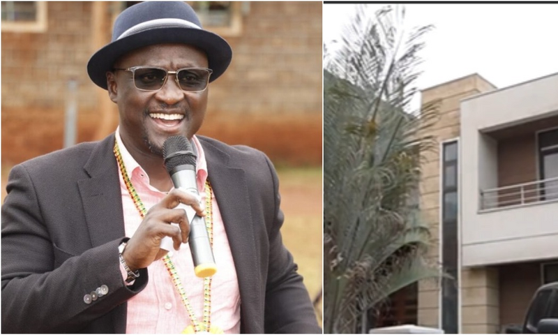 A collage image of Gatanga Member of Parliament, Edward Muriu and a house at Amara Ridge that is at the center of a tussle pitting the lawmaker and CS Florence Chepngetich  Bore