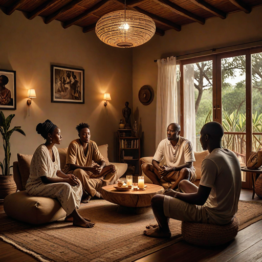 An AI-generated image showing a storytelling session in an African home (Chatpot.ai)