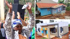 A collage of shosh Maria Njoki Mukuha and her new house