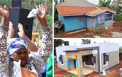 A collage of shosh Maria Njoki Mukuha and her new house