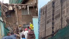 The scene of the building whose scaffolding collapsed, killing four
