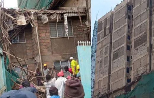 The scene of the building whose scaffolding collapsed, killing four