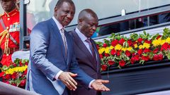 President William Ruto and Deputy President Rigathi Gachagua during the 61st Madaraka Day celebrations at the Masinde Muliro Stadium on June 1, 2024