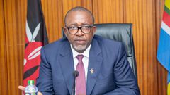 Agriculture CS Mithika Linturi chairs a meeting in his office