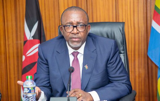 Agriculture CS Mithika Linturi chairs a meeting in his office