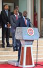 Transport CS Kipchumba Murkomen speaking during a past media briefing at Harambee House