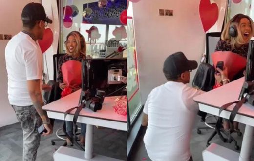 Prezzo when he 'proposed' to Azeezah Hashim at NRG Radio studio