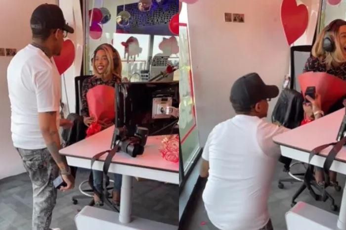 Prezzo when he 'proposed' to Azeezah Hashim at NRG Radio studio