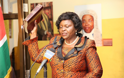 Mary Wanyonyi Chebukati was sworn in as the chairperson of the Commission on Revenue Allocation (CRA) by Chief Justice Martha Koome on July 17, 2023