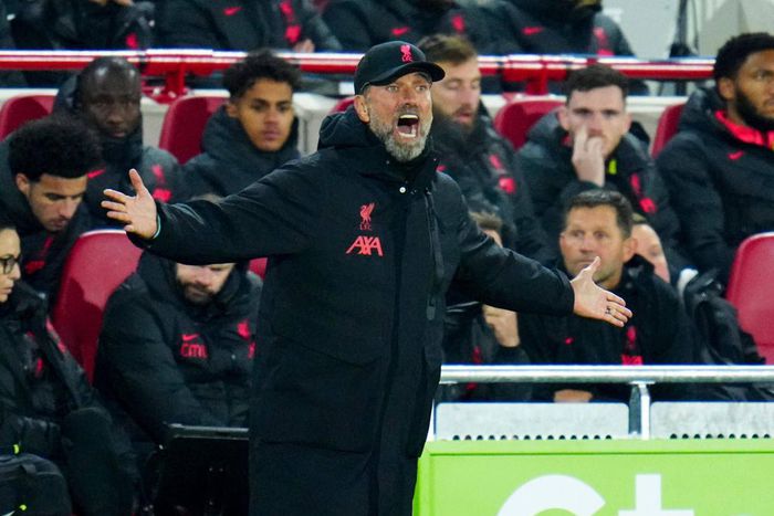 Liverpool manager Jurgen Klopp reacts during the  Brentford v Liverpool match on January 2, 2023.