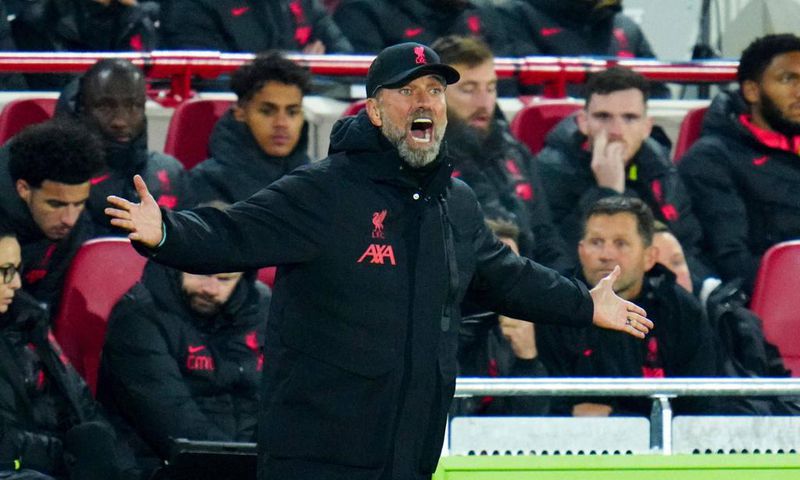 Liverpool manager Jurgen Klopp reacts during the  Brentford v Liverpool match on January 2, 2023.