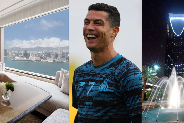 From left: Living room, Cristiano Ronaldo and Saudi's Four Seasons Hotel