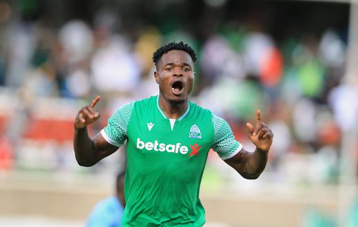 Gor Mahia striker Benson Omalla celebrates equalizer against AFC Leopards on May 8th 2022 during FKF premier league match at Moi International Sports, Centre, Kasarani.