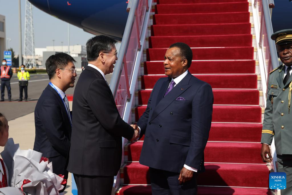 President of the Republic of the Congo Denis Sassou Nguesso arrives in Beijing, capital of China
