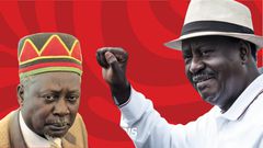 A collage photo of Raila Odinga and former VP Jaramogi Oginga Odinga