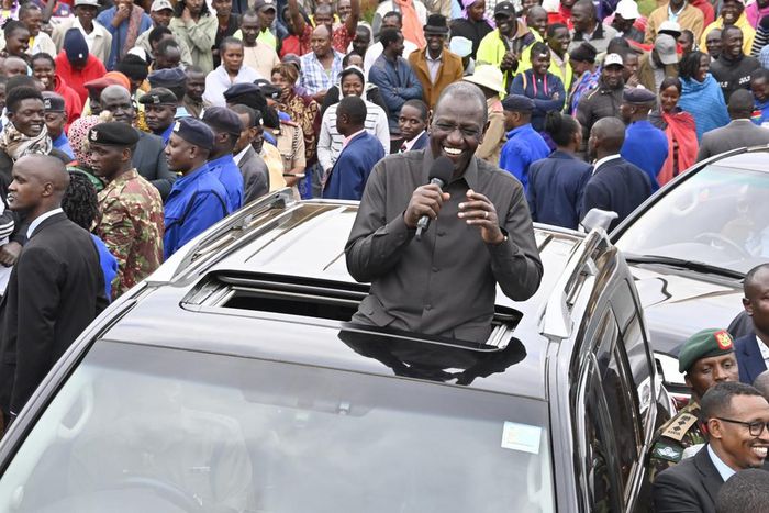 President William Ruto addresses a crowd in Chogoria, Tharaka Nithi County on July 13, 2023