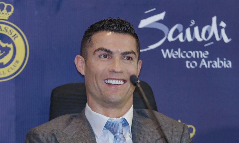 Ronaldo at his unveiling press conference for Al-Nassr