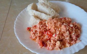 A meal of ugali and eggs