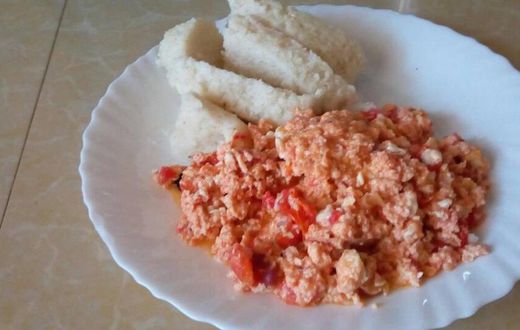 A meal of ugali and eggs