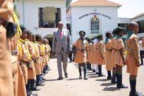 Education CS Ezekiel Machogu at Nairobi Primary school where he led education stakeholders during monitoring of the opening of Junior Secondary School(JSS) and distribution of textbooks for grade 7.