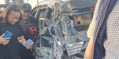 Machakos Governor Wavinya at the scene of the accident involving a vehicle belonging to Kalonzo Musyoka’s son