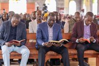 Kimani Ichung'wah, President Willliam Ruto and Governor Kimani Wamatangi during a church service at ACK St. Pauls — Kiriita, Kimende in Lari, Kiambu County.