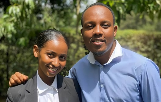 Past photo of Abel Mutua and Sarah Hassan